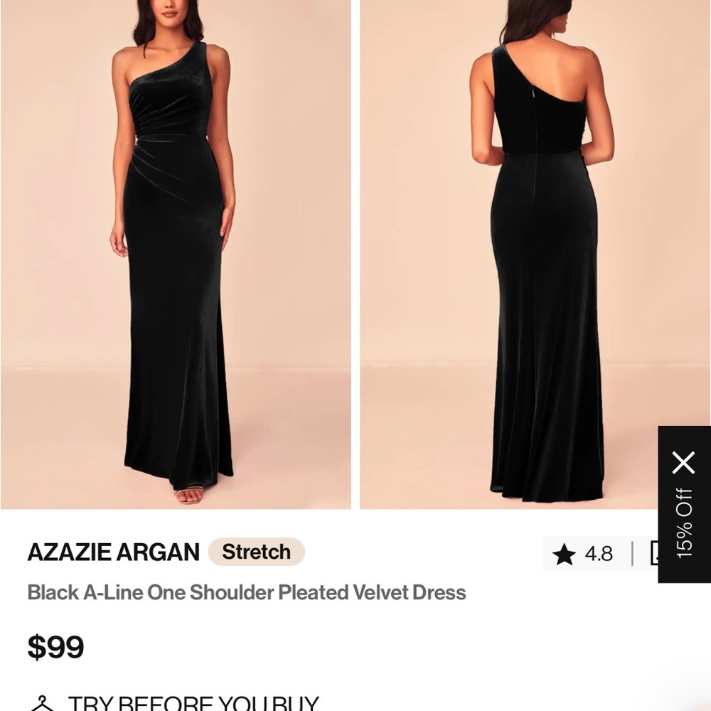 Azazie Argan Black Velvet One Shoulder Dress